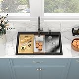 Sarlai Granit-Küchenspüle, 84 cm, mattschwarz, Granitspüle, Arbeitsplatz, Aufsatz, schwarzer...