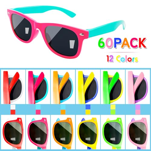 60 Pack Kids Sunglasses Bulk Toddler Classic Glasses Neon Colored Boy Girl Party Favors Outdoor Costume Eyewear4