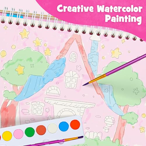 JCREN Paint with Water Books for Kids, Watercolor Coloring Book Mess Free Watercolor Painting Set, Arts and Crafts Water Color Paint Kit Birthday Gifts for Kids Toddlers 3-5 Boys Girls(House) - Image 7