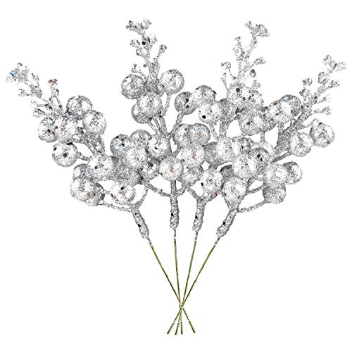 DearHouse 14 Pack Christmas Glitter Berries Stems,...