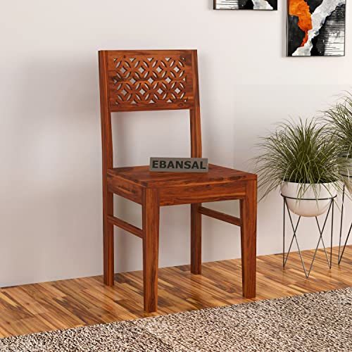 Image of CNC Wooden Dining Chairs Set of 2 for Kitchen & Dining Room, Two Seats, Solid Sheesham Wood, Honey Finish