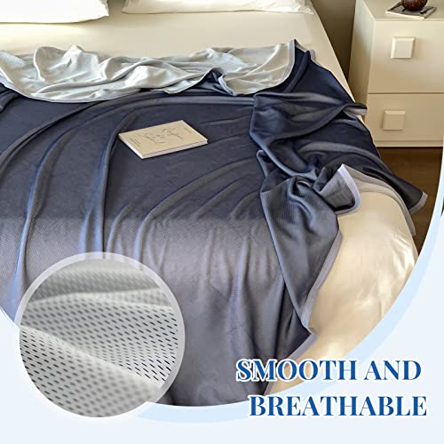 Omerai Cooling Blanket For Hot Sleepers Throw, Breathable Cool Blanket Lightweight Summer Blanket Ultra Cooling Blankets For Night Sweats Soft Summer Throw Blanket For Bed, 50"X70", Grey&Navy Blue #TOP5