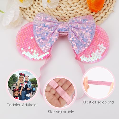 Image of DRESHOW Minnie Ears Headbands Mouse Ears Sequin Bow Headbands Elastic Adjustable Headband Glitter Party Decoration Cosplay Costume for Women