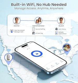 Veise VE012W Built-in WiFi Fingerprint Smart Lock, App Remote Control, Compatible with Alexa & Google Assistant, Keyless Entry for Front Door, Digital Keypad Deadbolt, Auto Lock, Satin Nickel