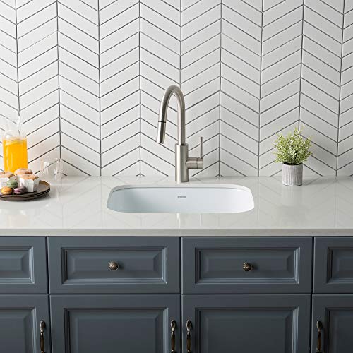 Kraus KEU-12 WHITE Pintura 16 Gauge Undermount Single Bowl Enameled Stainless Steel Kitchen Sink, 23-inch, White Rounded Kraus KEU-12 WHITE Pintura 16 Gauge Undermount Single Bowl Enameled Stainless Steel Kitchen Sink, 23-inch, White Rounded