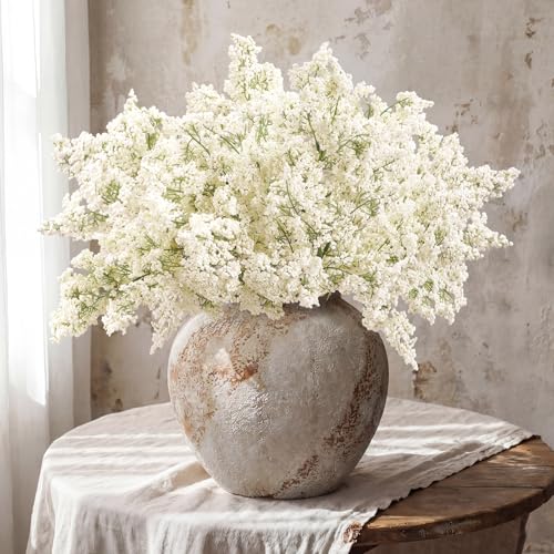 Suncalla 6 Pack White Artificial Berry Stems for Vase Bendable Faux Berry Sprays with Rubber Berries Floral Picks for Halloween Fall Home Table Centerpieces Mantel Decor (16 Inch)