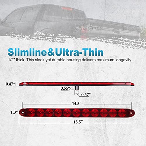 Image of Partsam 15 inch Red Hi Mount Center ID Bar 11 LED Stop Turn Tail Light Trailer Truck 4 Wires