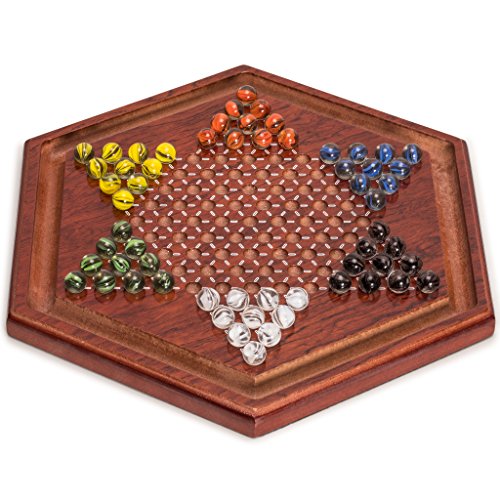 Juego de mesa chino de madera con canicas de vidrio 13.6 in miniatura 5