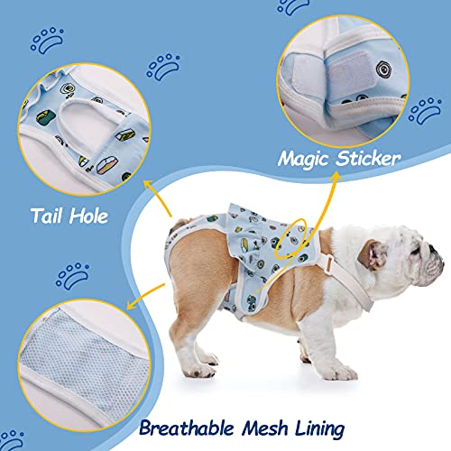 Image of QBLEEV Female Dog Diapers with Adjustable Suspenders, Escape Proof Diapers | Washable Sanitary Panties for Dogs in Heat or Incontinence, Reusable Period Underwear Onesie, Tail Hole & Stay on, Blue, S