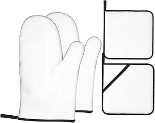 Juego de guantes de horno y soportes para ollas de color blanco sólido, resistentes al calor, impermeables y duraderos, juego de cuatro piezas para hornear