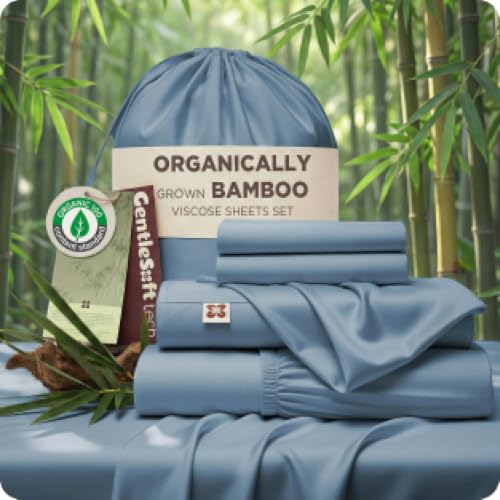 Bedsure Bamboo Viscose Queen Sheet Set Mineral Blue