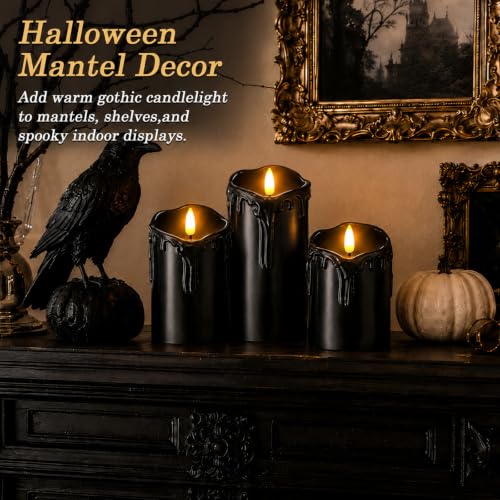 Image of Homemory Orange Drip Real Wax Flameless Candles with Remote Timer, Set of 3
