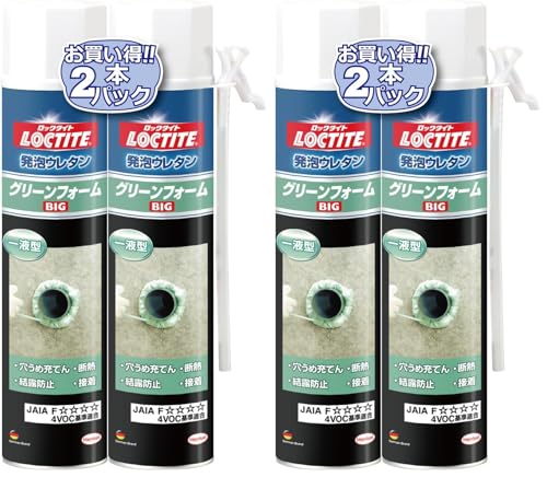 LOCTITE(ロックタイト) 発泡ウレタン グリーンフォーム ビッグ 570g x 2本 - あらゆるすき間の充填、防音、昆虫・ネズミ対策として多用途に使えるエコノミータイプの一液型発泡ウレタン (× 2)の商品画像（Amazon）