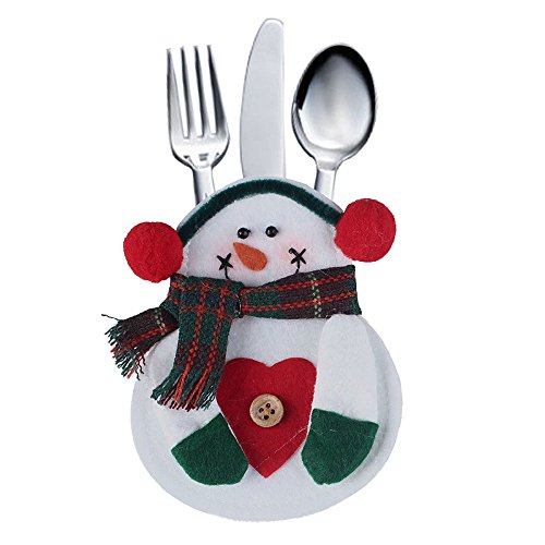 Deggod 8Pcs Christmas Tableware Holders Set, White Snowman Knife And Fork Bags Covers For Thanksgiving New Year Christmas Party Decorations Xmas Dinner Table Decor Ornaments (White) #TOP1