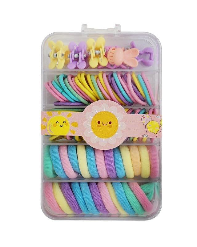 NENA'S CLOSET Kids Hair Styling Rubber Bands Set, Multicolored Hair Ties and Clips, Hair Bands Small Rubber Hair Elastics Toddler, Modern Styles, For kid's Girl (76 Pieces)