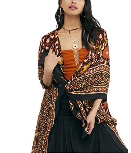 Free People Magic Dance Border Print Kimon Black Combo One Size