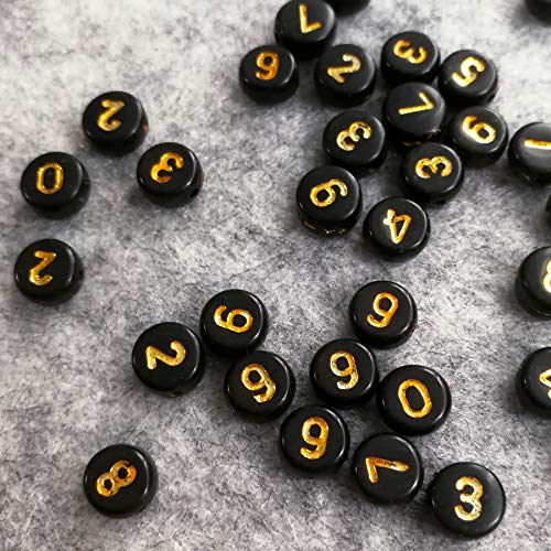 Image of Amaney 500pcs Black Acrylic Gold Number Beads 7x4mm Mixed Acrylic Round Shape Loose Beads