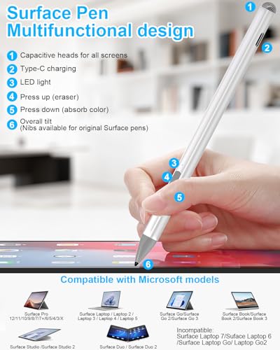 Lápiz capacitivo Surface Pro compatible con Surface Go Book y Laptop 5 2
