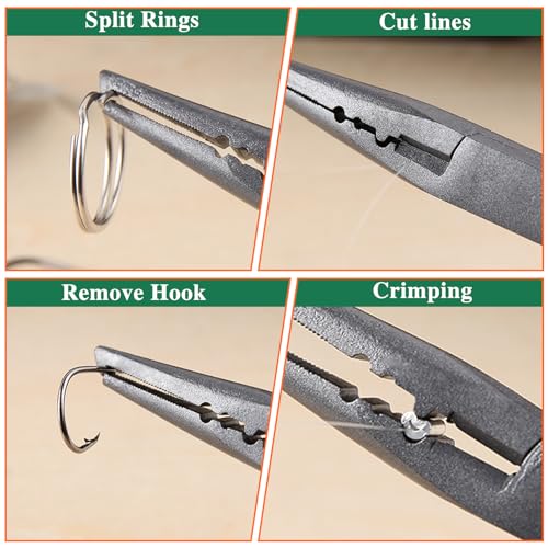 LEONTOOL Alicate de pesca com anel dividido de 20 cm, alicate de pesca multifuncional com cortador d