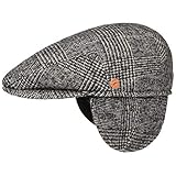 Made in the EU Mayser Merlino Flatcap mit Ohrenklappen Schirmmütze Schiebermütze Ohrenschutz Herren - Made in The EU Schirm, Futter, Lederband, Lederband Herbst-Winter - 58 cm schwarz-weiß