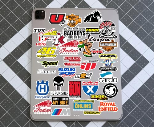 Image of WallDesign Ultimate Motorcycle Racing Stickers (Collection of 54) - Glossy Laminated Vinyl Decals - Scratchproof & Weatherproof Self-Adhesive Graphics for Helmets, Laptops, Bikes & Gifting, 2.5 Inch