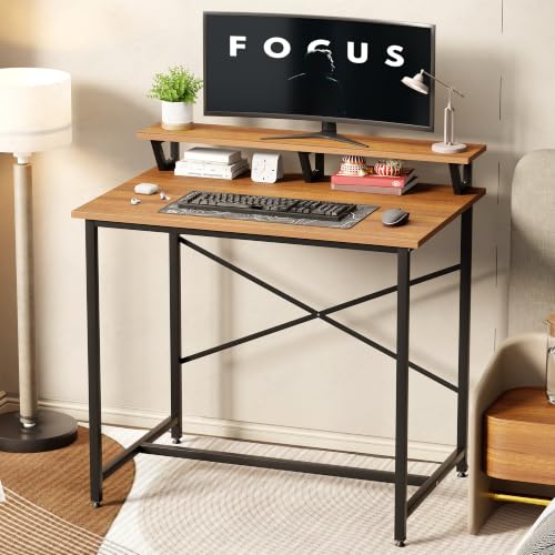 Image of Lukzer X-Support Study Table with Monitor Riser for Home Office (MST-009 /Black & Oak Brown) Metal & Engineered Wood Laptop & Computer Workstation Desk for Student, DIY Spacious Tabletop (90x60x86 cm)