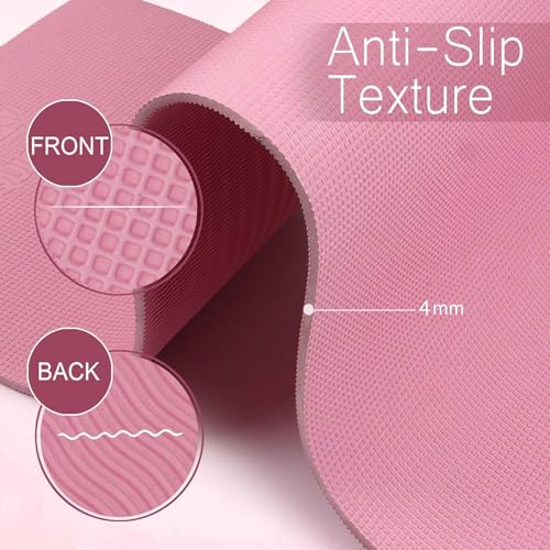 Image of Yoga Exercise Mat Anti-Skid Water /Dirt Proof Lightweight Easy to Carry for Gym Workouts for Men Women Children (2Fts x 6Fts) (4mm Thickness) (Pink)
