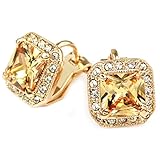 FC Rose Gold Plated Cubic Zirconia Crystal Square CZ Citrine Princess Clip-on Earrings for women