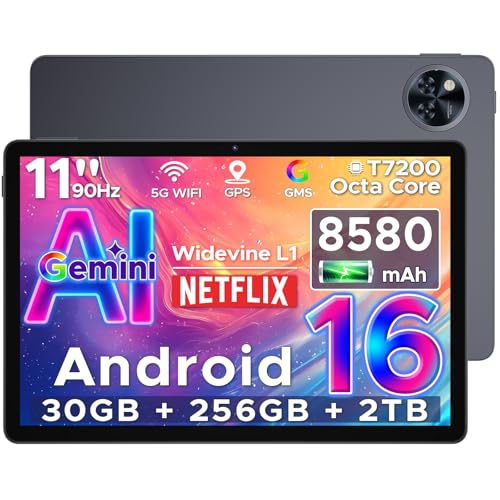 DOOGEE U11 Pro Newest Android 16 AI Tablet, 11 Inch Android Tablets With Gemini AI, 30GB RAM+256GB ROM/2TB, 90Hz Unisoc T7200 Octa Core, 8580mAh Battery, 3.5mm Jack, Widevine L1|5G WiFi |Fac