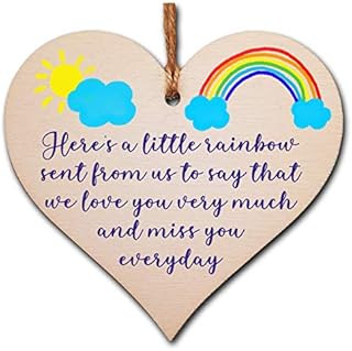 The Plum Penguin Handmade Wooden Hanging Heart Plaque Gift heres a little rainbow love you miss you long distance wall hanger cute rainbow design for family friends grandparents