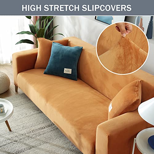 Pendejato Stretch Sofa Slipcover, Soft Velvet Sofa Couch Covers With Pillowcase Furniture Protector For Pets Kids (Medium, Gold) #TOP2