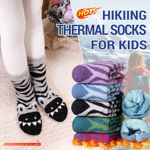 Image of Eocom Kids Wool Socks For Boys Girls Warm Hiking Thermal Winter Cozy Soft Thick Toddlers Crew Boot Socks 6 Pairs
