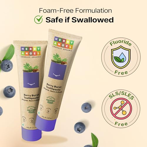 Image of Baby Toothpaste Berry Burst - Herbal Kids Oral Care with Neem, Khadir & Meswak | Promotes Strong Teeth & Healthy Gums | Fluoride Free,Organic & Safe for Toddlers -100gm (Pack of 3)