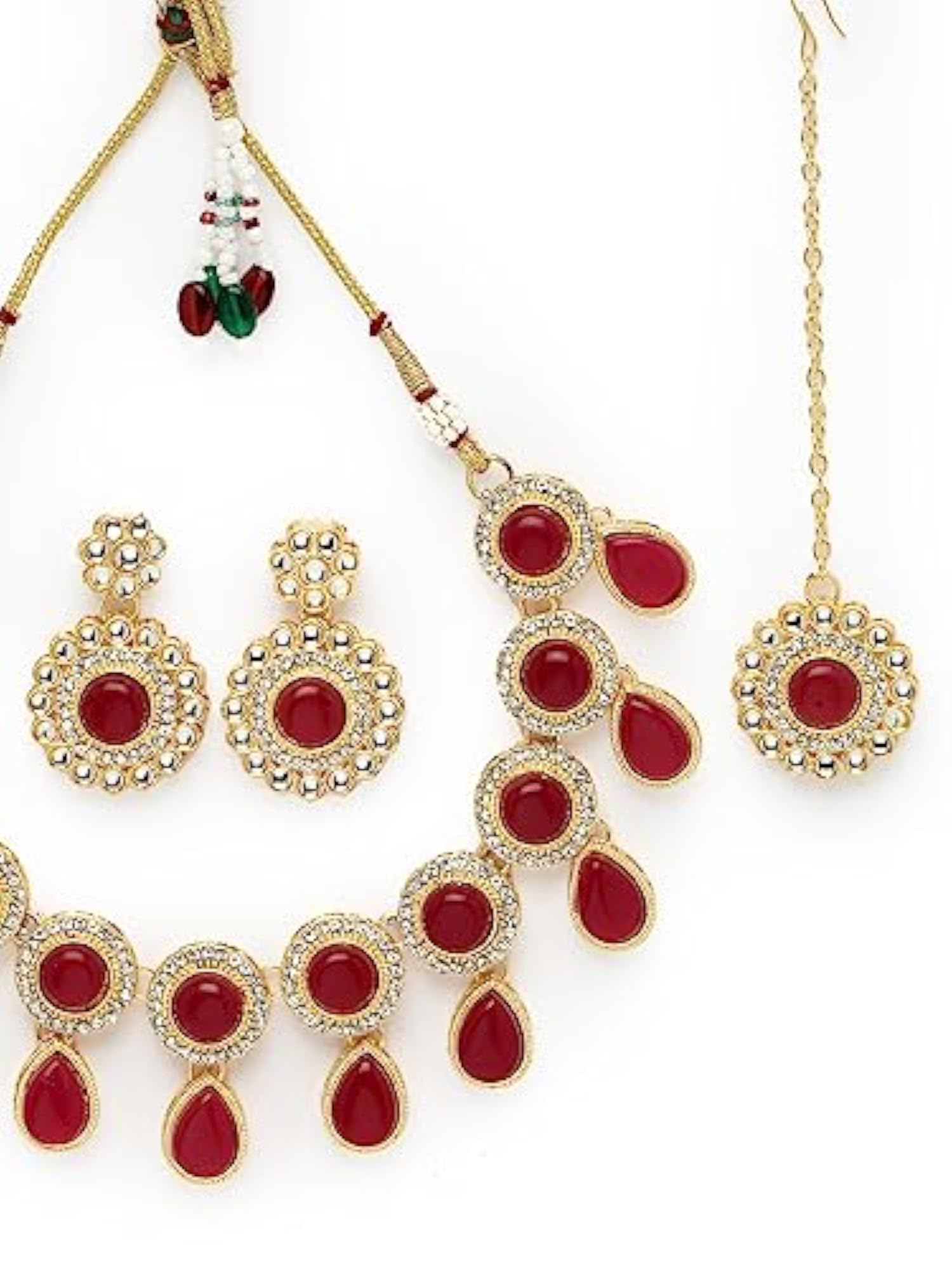 Drop Shaped AD Stones & Beads Necklace Set (NS105613)