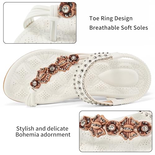 Image of Alicegana Womens Sandals Dressy Flats: Bohemian Summer Comfortable Split Toe Shoes Walking Vacation Gladiator 2026