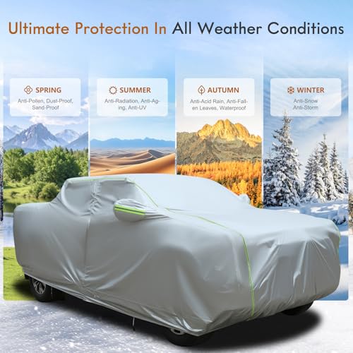 Image of Tecoom Truck Cover Waterproof for Automobiles, Breathable Light Shell Windproof Sun Rain Snow Protection with Zipper Door & Lock, All Weather Outdoor Full Pickup Covers Fit Length Up to 252 inch