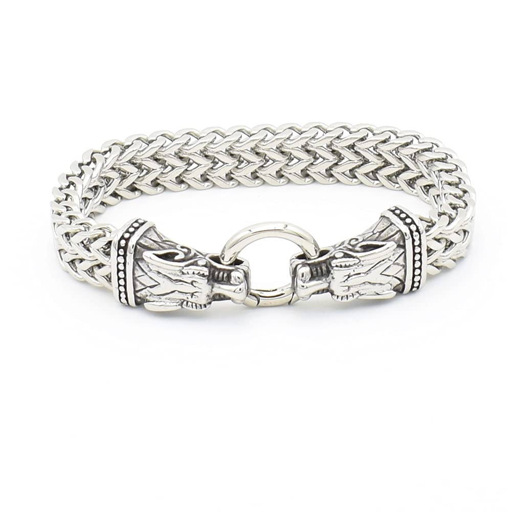 JAOYU Viking Wolf Head Bracelet for Men Nordic Arm Ring Stainless Steel King Chain Norse Jewelry Biker Amulet Odin's Wolf Bracelets