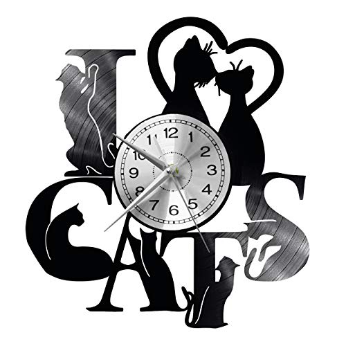 WoD Chats Chat Horloge Murale Unique Disques en Vinyle Mouvement à Quartz Silencieux Handmade Noir...