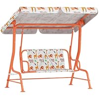 AIYAPLAY Kids Swing Chair, 2-Seater Patio Swing Bench with Adjustable Canopy, Seat Belts, Indoor Outdoor for Garden, Patio, Playroom, Orange