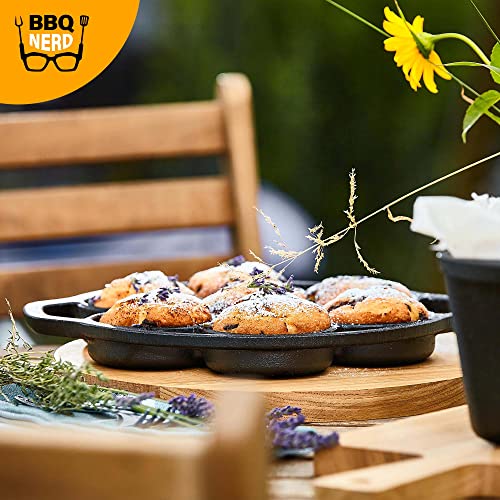 6 stampi per muffin in ghisa Cupcake Pan per barbecue, forno e forno olandese Pirottini antiaderenti per muffin Stampo in ghisa con manico - immagine 4