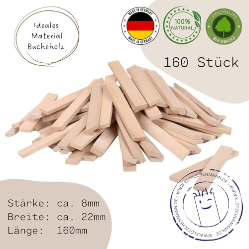 Klötzchenmann Buche 160 Holzklötzchen ohne Klebeband 16 cm Bastelholz für DIY Projekte zum Bauen und Dekorieren