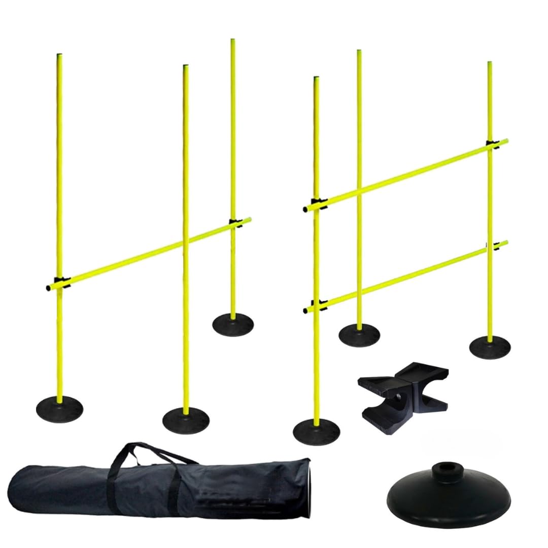 Set de Entrenamiento de Agilidad y Velocidad – Vallas Ajustables, Palos de Slalom con Bases Lastradas, Obstáculos para Juego de Pies, Coordinación y Resistencia – para Atletas y Equipos