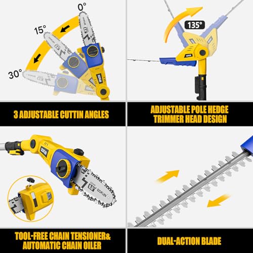 Image of 2-in-1 Telescopic Cordless Pole Hedge Trimmer 16-Inch and Pole Saw 8.6-Inch,Compatible with Dewalt 20V Battery(Tool Only),for Tree Trimming and Shrubs Pruning