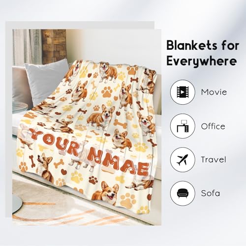 Custom Corgi Blanket with Girls Boys, 50x60 Inches Blanket with Dogs on it, Cozy Soft Throw Gifts for Dog Lovers, Cute Flannel Throw Blankets for Bed Travel