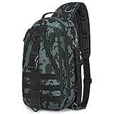 G4Free Tactical Sling Bag Backpack Fishing Backpack Tackle Storage Bag with Rod Holder (Black Camouflage)