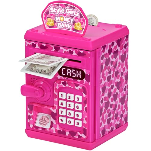 Style Girlz Digital Money Box For Girls - Electronic Kids Safe With Password - Piggy Bank With Auto-Feed - ATM Cash Savings Box For Kids Age 3 +
