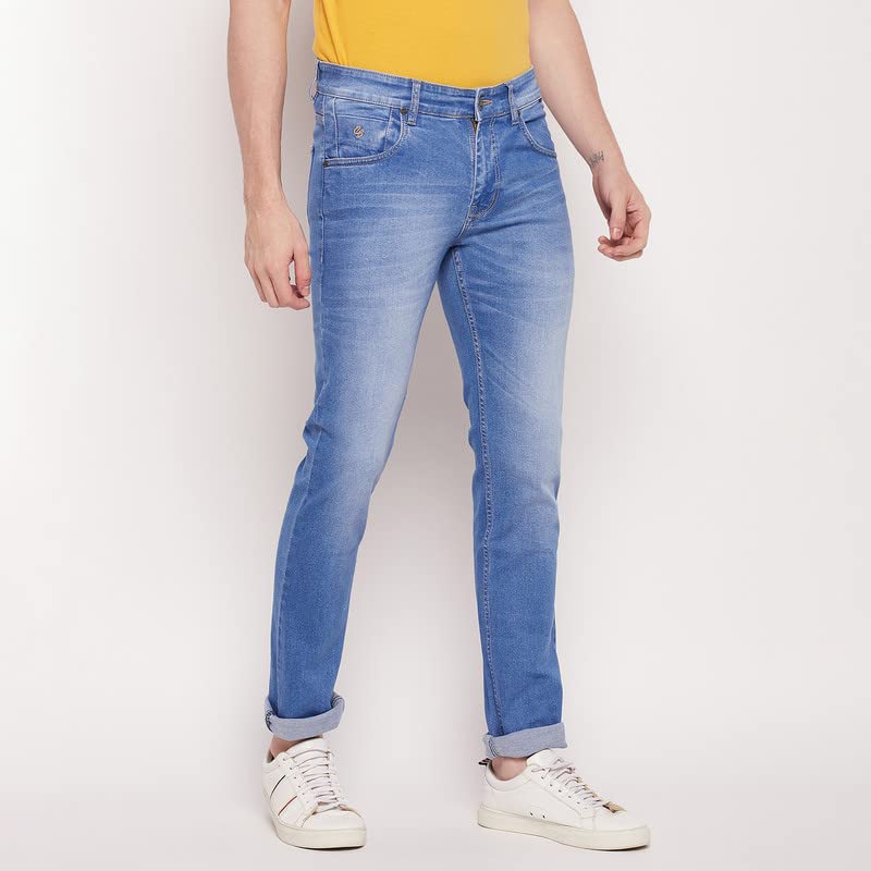 Image of Cantabil Men Blue Cotton Regular Fit Casual Jeans (P MDNM00309 MEDIUMMERCERISED)