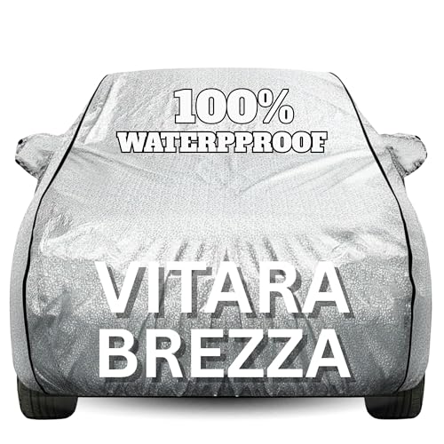 Image of Waterproof Car Body Cover - 100% Water Proof Custom Fit New Car Covers, Outdoor Full Protecting Cover for Brezza (All Models) with Free Storage Bag - UV, Rain & Dust, All Weather Protection