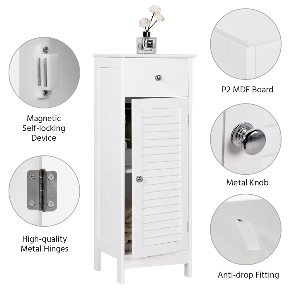 Yaheetech Badezimmerschrank Badschrank Schmal Badkommode Standschrank mit Schublade und Tür, 32 x 30 x 87 cm, Weiß