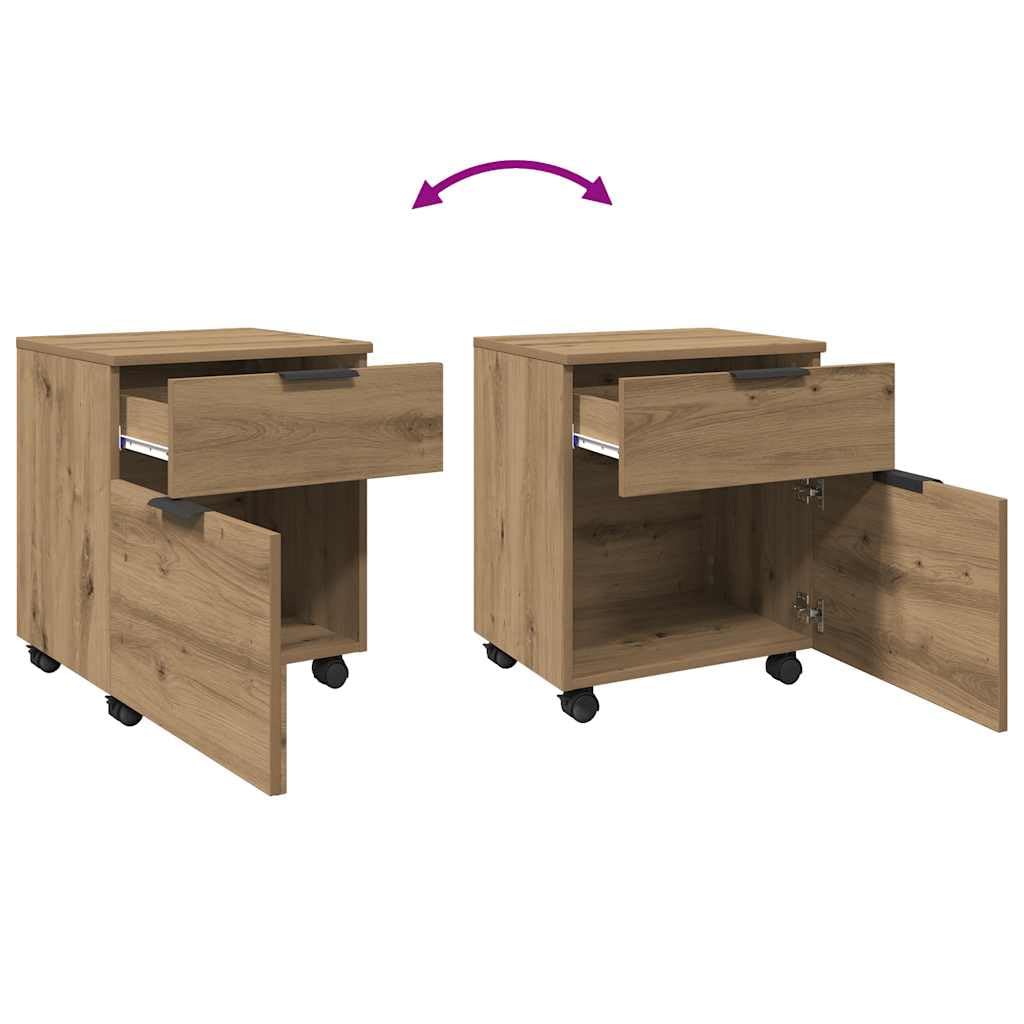 Mobiler Aktenschrank auf Rollen Artisan Eichen-Optik, Kompakter Rollcontainer für das Home Office, Kleiner Büroschrank mit 4 Rollen für Unterlagen und Dokumente, 45x38x54 cm